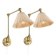 Arandela de parede WINGBO Rattan Shade, braço giratório ajustável, pacote com 2 Arandela de parede WINGBO Rattan Shade, braço giratório ajustável, pacote com 2