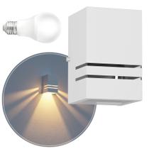 Arandela Externa 2 Frisos 1 Foco Alumínio Luminária de Parede E27 + LED MF144