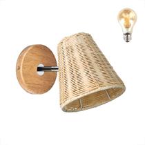 Arandela Fibra Natural Direcionável Rattan Sala Nat94 + Led