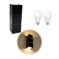 Arandela Focos Fachos Frisos 30cm Preta + 2 LED Bulbo 12W 3000k ST1286 Arandela Focos Fachos Frisos 30cm Preta + 2 LED Bulbo 12W 3000k ST1286