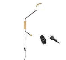 Arandela Globo Vidro Branco Plug Fio Interruptor Preta E Dourado Lup25 Arandela Globo Vidro Branco Plug Fio Interruptor Preta E Dourado Lup25