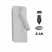 Arandela LED 3W Arcavi USB Leitura Make Interruptor Branca Bivolt
