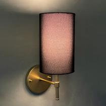 Arandela Luminária De Parede Dourado aluminio e bivolt com Cúpula algodão Preto Cilindrica Arandela Luminária De Parede Dourado aluminio e bivolt com Cúpula algodão Preto Cilindrica