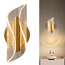 Arandela Luminaria de Parede Moderna Led Slim Minimalista Linear Ondas Dourada Quarto Cabeceira Banheiro