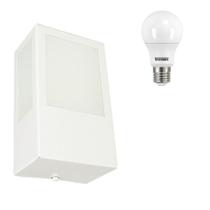 Arandela Metaldomado Retangular e Lâmpada LED Bulbo 6500K, Branca, 9 Watts, Autovolt