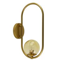 Arandela Moderna Aro Oval Dourado Com Globo Âmbar 12cm