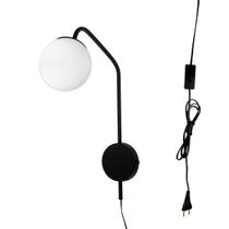 Arandela New Figo Preta c/ plug e interruptor - Vidro Branco Arandela New Figo Preta c/ plug e interruptor - Vidro Branco