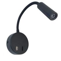 Arandela Orientável Com Saída USB Preto 3W 3000K - OPUS - HM38834