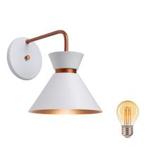 Arandela Parede Berlin 15cm Branco C/ Cobre + Led G45 Retrô