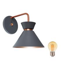Arandela Parede Berlin 15cm Cinza C/ Cobre + Led G45 Retrô Arandela Parede Berlin 15cm Cinza C/ Cobre + Led G45 Retrô
