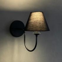 Arandela Parede Curvada Clássica Preto Com Cúpula Preto Para Decoração Sala, Corredor, Escritório, Quarto e cabeceira de cama