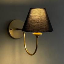 Arandela Parede de Parede Curvada dourada aluminio Bivolt Com Cúpula algodão Preta Arandela Parede de Parede Curvada dourada aluminio Bivolt Com Cúpula algodão Preta