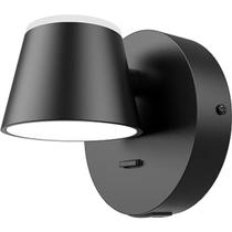 Arandela Parede Luminária Moderna Led Cúpula Pequena C/ Interruptor Redonda Direcionável Preto Luz Quente 3000K Bivolt 110V 220V P/ Quarto Cabeceira