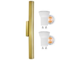 Arandela Tubo Cilindro Alumínio Dourado 40cm + Lâmpada LED Branco Neutro