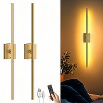 Arandelas de parede iThird LED recarregáveis sem fio de 80 cm, conjunto dourado
