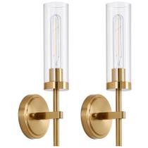 Arandelas de parede SANTOSTOCK Gold Brushed Clear Glass, conjunto de 2