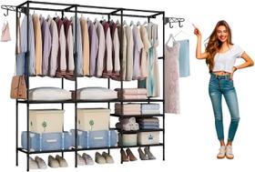 Arara Armário Guarda-Roupa Sapateira Cabideiro Triplo Organizadora com 8 Prateleiras de Chão