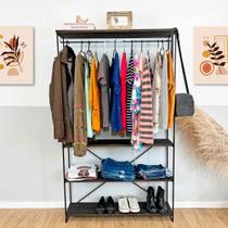 Arara Armário Modular Industrial Ample de Ferro e Madeira Tabaco e Preto Arara Armário Modular Industrial Ample de Ferro e Madeira Tabaco e Preto