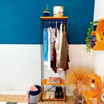 Arara Armário Modular Industrial Slim de Ferro e Madeira Carvalho e Preto