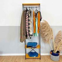 Arara Armário Modular Industrial Slim de Ferro e Madeira Nozes e Preto