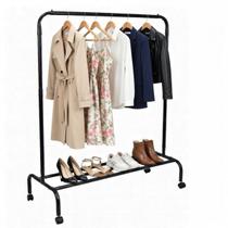 Arara Cabideiro de Chão com Sapateira e Rodinhas - PRETA