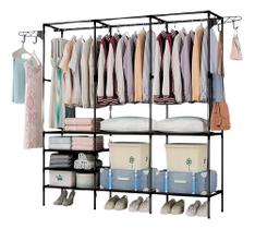Arara Cabideiro De Roupas Com Sapateira Aberto Três Colunas