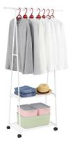Arara Cabideiro de Roupas Portátil Branco com 2 Prateleiras Sapateira e Rodinhas Armário Organizador Multiuso para Ambientes Pequenos