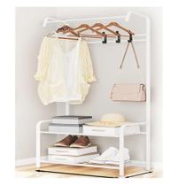 Arara cabideiro guarda roupa com prateleiras roupeiro organizador duplo multiuso branco Arara cabideiro guarda roupa com prateleiras roupeiro organizador duplo multiuso branco