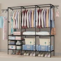 Arara Cabideiro Para Roupa Triplo Cabides Sapateira Multiuso Cor Preto