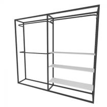 Arara closet, estilo industrial, guarda roupas aberto com 14 peças preto e branco fbprb57