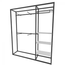 Arara closet, estilo industrial, guarda roupas aberto com 18 peças preto e branco fbprb313 - Closet Fácil