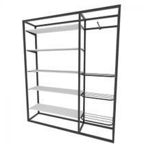 Arara closet, estilo industrial, guarda roupas aberto com 22 peças preto e branco fbprb297 - Closet Fácil