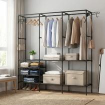 Arara Closet Modular Sapateira Guarda Roupa 3 Em 1 Regulável Preto