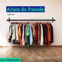 Arara de Parede para Closet ou Loja Kit 4un - 1,2m em Aço Carbono Reforçado Arara de Parede para Closet ou Loja Kit 4un - 1,2m em Aço Carbono Reforçado