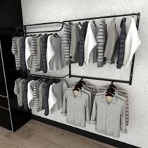Arara de roupas closet quarto com 9 peças cremalheira 200x100 cm cor preto modelo clst1b189