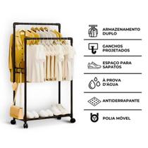 Arara de Roupas com 2 Níveis e Sapateira Embutida