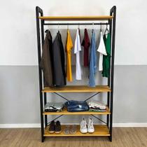 Arara de Roupas de Madeira Pinus Linea Ample Nozes e Preto