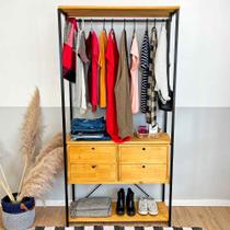 Arara de Roupas High Style Industrial Ample com 2 Gaveteiros Nozes e Preto