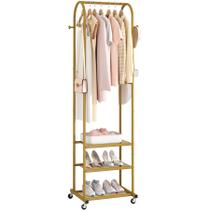 Arara de Roupas Kaitiemoo 183 cm Dourada com 3 Prateleiras e Rodízios Arara de Roupas Kaitiemoo 183 cm Dourada com 3 Prateleiras e Rodízios
