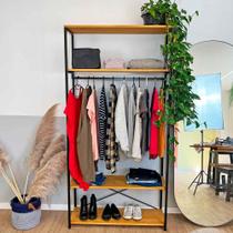 Arara de Roupas Middle Style Industrial Ample Nozes e Preto Arara de Roupas Middle Style Industrial Ample Nozes e Preto