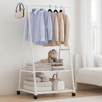 Arara De Roupas Portátil Com Rodinhas Altura Regulável Em Aço Cromado Reforçado