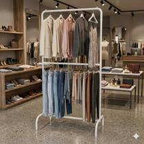 Arara Desfile Dupla Dobravel 80cm - Cabideiro Organizador Para Lojas - BRANCA