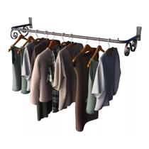 Arara Fixa Parede Vintage De Roupas - Preta - 1 Metro