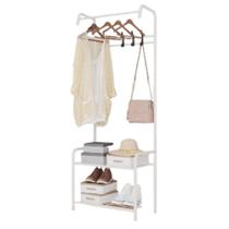 Arara guarda roupas cabideiro com prateleira organizador roupeiro sapateira duplo multiuso branco Arara guarda roupas cabideiro com prateleira organizador roupeiro sapateira duplo multiuso branco