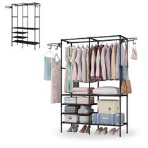 Arara Guarda Roupas Dobravel Cabideiro 6 Prateleiras Armario Sapateira Closet Organizador Portatil Ganchos Vintage Multi