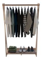 Arara Minimalista Closet Atemporal Madeira Natural Roupeiro