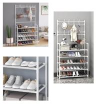 Arara multiuso cabideiro e 6 prateleiras para guarda roupas sapateira organizador ganchos vintage