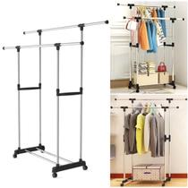 Arara Roupas Dupla Chão Aço Inox Cabideiro Sapateira Closet