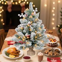 Árbol de Navidad Mini ININ 61 cm con Nieve Artificial y Luces LED