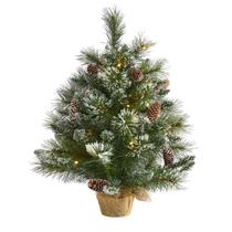 Árbol de Navidad Pino Escarchado Casi Natural de 60 cm con Luces
